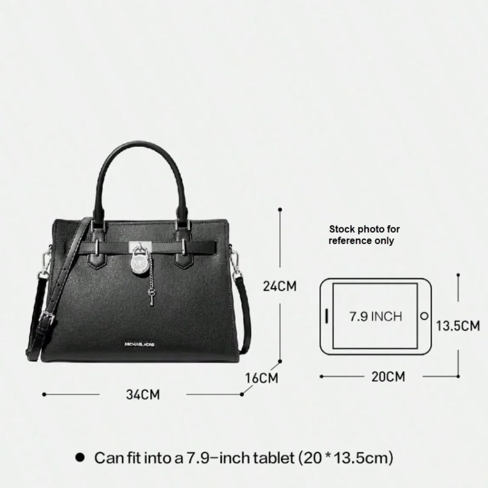 MICHAEL KORS HAMILTON MEDIUM CROSSBODY SATCHEL HANDBAG LEATHER BAG (BLACK) - Picture 3 of 7